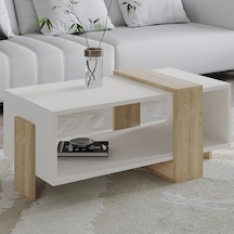 Orta Sehpa 90 Cm Modern Tasarım Raflı, Beyaz/safir Meşe Abanoz