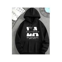 Herkesemoda California Baskı Detaylı İçi Polarlı Kapüşonlu Sweatshirt Siyah