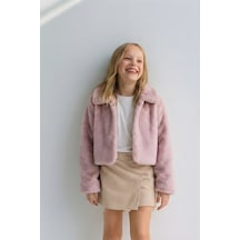 Esila Kids Kız Çocuk Bolero Peluş Ceket İnci Kapamalı Uzun Kollu Çocuk Ceket Gülkurusu