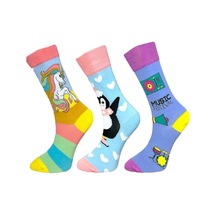 3'lü Unısex Unicorn, Penguen Ve Müzik Festivali Tasarımlı Esnek Nem Alabilen Pamuklu Spor Soket Çoraplar Çok Renkli