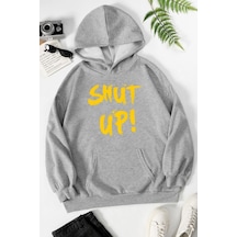 Uyguntarz Unisex Shut Up Baskılı Sweatshirt Gri