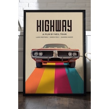 Highway Siyah Ahşap Çerçeveli Poster, Dekoratif Seyahat Duvar Tablosu