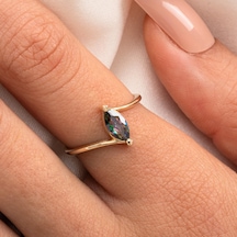 Gümüş Yüzük - 0.60 Karat Mekik Mistik Topaz Taşlı Es 925 Ayar Gümüş Evlilik Teklifi Yüzüğü Sarı