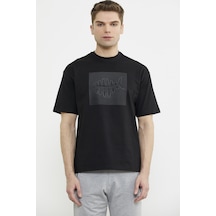 Oversize Baskılı Pamuk Tişört - Siyah Siyah