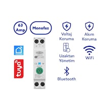 Tomzn Akıllı Voltaj ve Akım Koruma Rölesi, WiFi Özellikli Dahili Enerji Ölçer 63A - Akıllı Sigorta