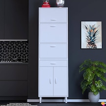 Modilayn Ennet: 60x194.6x48 Cm. Ekmeklikli Kiler Dolabı. 1 Çekmece, 5 Kapaklı. Mutfağınıza Özel Beyaz