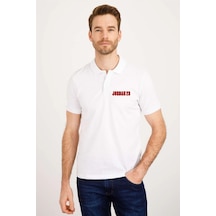 Erkek Pike Polo Yaka Tişört Düğmeli Baskılı T-shirt - Beyaz