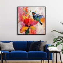 Yağlı Boya Dokulu Tablo Modern Renkli Sinek Kuşu Siyah Çerçeveli U04030-178944