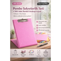 Pembe Sekreterlik Seti + 100 Adet Renkli A4 Fotokopi Kağıdı Dayanıklı Kapak, Çok Amaçlı Kullanım