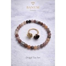 Karışık Doğal Taş Mix Stone Jasper+ay Taşı+güneş Taşı Zarif Bileklik&yüzük Seti Diğer