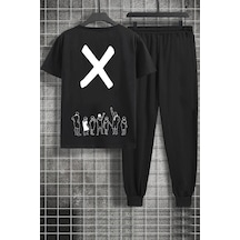 Uyguntarz Unisex Design X Baskılı 2'li Eşofman Takımı Siyah