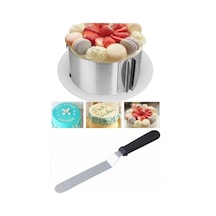 Set Kek Ve Pasta Paslanmaz Yuvarlak Kelepçeli Ayarlanabilir Çember - Eğik Pasta Spatulası Metal Meta Diğer