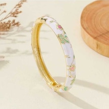 Fastbuy Altın Kaplama Çiçek Desenli Emaye Bileklik, Kadın Ve Kızlar İçin Şık Takı Hediyesi, İmitasyon Rodyumlu Çok Renkli