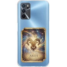 Oppo A16 İle Uyumlu Burç Kartları Koç Tasarımlı Şeffaf Silikon Kılıf Şeffaf