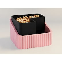 3d Baskı Fıstık Kasesi - Çift Hazneli Kabuk Ayırıcı Sunum Kasesi - Pembe Siyah Çok Renkli