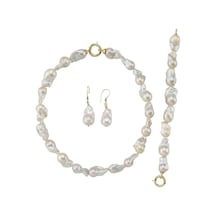 22,5 Mm Barok İnci Kolye Bileklik Küpe Üçlü Set 50 Cm / Rose Gümüş