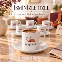 Kişiye Özel İsim Baskılı 6'lı Türk Kahvesi Fincan Seti Beyaz