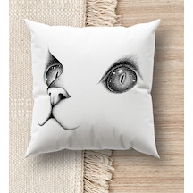 Bk Gift Kedi Tasarımlı Beyaz Kırlent Yastık, Ev Hediyesi, Ev Dekorasyonu, Dekoratif Hediye-1 Diğer
