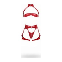İkikareshop Kırmızı Göğüs Harness Parlak Deri Tokalı Vücut Takımı - Brf1405 Çok Renkli