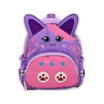 Anaokulu Kız Çocuk Sırt Çantası Sevimli Kedi Figürlü Mor Pembe Desenli