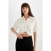 DeFacto Cropped Fit Gömlek Yaka Twill Kısa Kollu Bluz C7799AX24SMER105