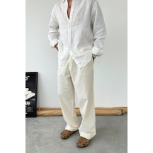 Bej Premium Baggy Keten Pantolon