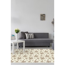 Alanur Home Kaymaz Dijital Mutfak & Salon Halı Star Pamuk Saçaklı Vintage Al5008 Bej