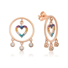 Gümüş Kalpli Halka Bayan Küpe Gold - Rose Gold
