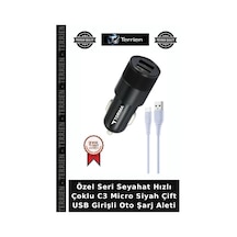 Özel Seri Seyahat Hızlı Çoklu C3 Micro Siyah Çift Usb Girişli Oto Şarj Aleti
