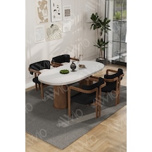 Avvio White Serisi Bohem Ayak 4'lü Tokyo Metal Demonte Sandalye 80x140 Masa Sandalye Takımı Beyaz Masa Sandalye Kahve Kumaş Siyah