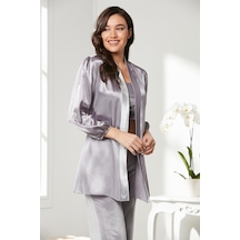 Pierre Cardin 2050 Kadın Kadife Saten Sabahlıklı Pijama Takım-royal Royal