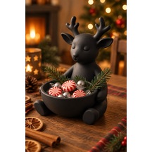 Ren Geyiği Figürlü Çok Amaçlı Kase Noel Sunum Kabı Siyah