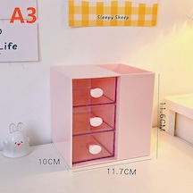 Masaüstü Kalemlik Organizer 7 Bölmeli Kawaii Kapaklı Mini Çekmeceli Kalemlik - Pembe Pembe