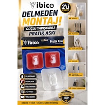Pratik Askı 2'li Yapıştırmalı Duvar Askısı Şeffaf Askılık Delmeden Montaj Güçlü Yapışkan Su Geçirmez Çok Renkli