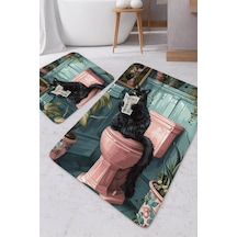 Buççin Online Mağaza Harikabirev Banyo Ve Tuvalet Paspası Gazete Okuyan Kedi Motifi Modern Tasarım Paspas Polyester Orta Çok Renkli