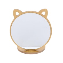 Kedi Ayna Ahşap Standlı Masa Üstü Makyaj Aynası Make Up 19cm