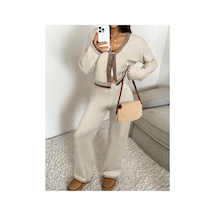 Flex Fashıon Kadın 2li Hırka Pantolon Trend Oversize Triko Takım Taş Rengi Taş Rengi - 752758313 Taş Rengi - 752758313 Taş Rengi