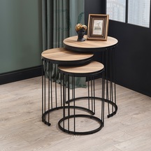 Siyah Metal Ayak Ceviz Üçlü Zigon Sehpa