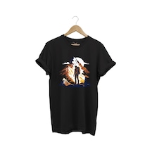 Mountain Dağ Yürüyüşü Ve Kar Manzara Baskılı %100 Pamuk Unisex Regular Fit T-shirt Siyah
