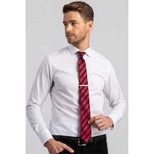Tudors Slim Fit Dar Kesim Düz Erkek Gömlek-5178 Beyaz