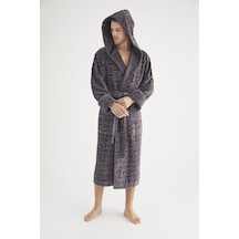 Jakarlı %100 Cotton Erkek Bornozu Antrasit