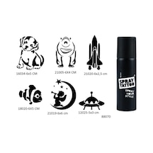 Airbrush Tattoo Çocuksu Desenler Şablon + Siyah Sprey Geçici Dövme Seti 6'lı