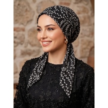 Raşelkori Tesettür Eşarp Bone Beyaz - Siyah
