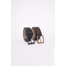Tudors Erkek 2'li Set 4 Cm Kahverengi 4 Cm Siyah Spor Kemer-34506 Multi