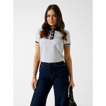 Guess Kısa Kollu Polo Yaka Alphonsine Çizgili Kadın Çok Renkli Polo T-shirt W6gp17k2946-s0ak Çok Renkli