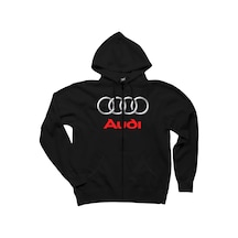 Audi Logo Fermuarlı Kapşonlu Unisex Sweatshirt Siyah