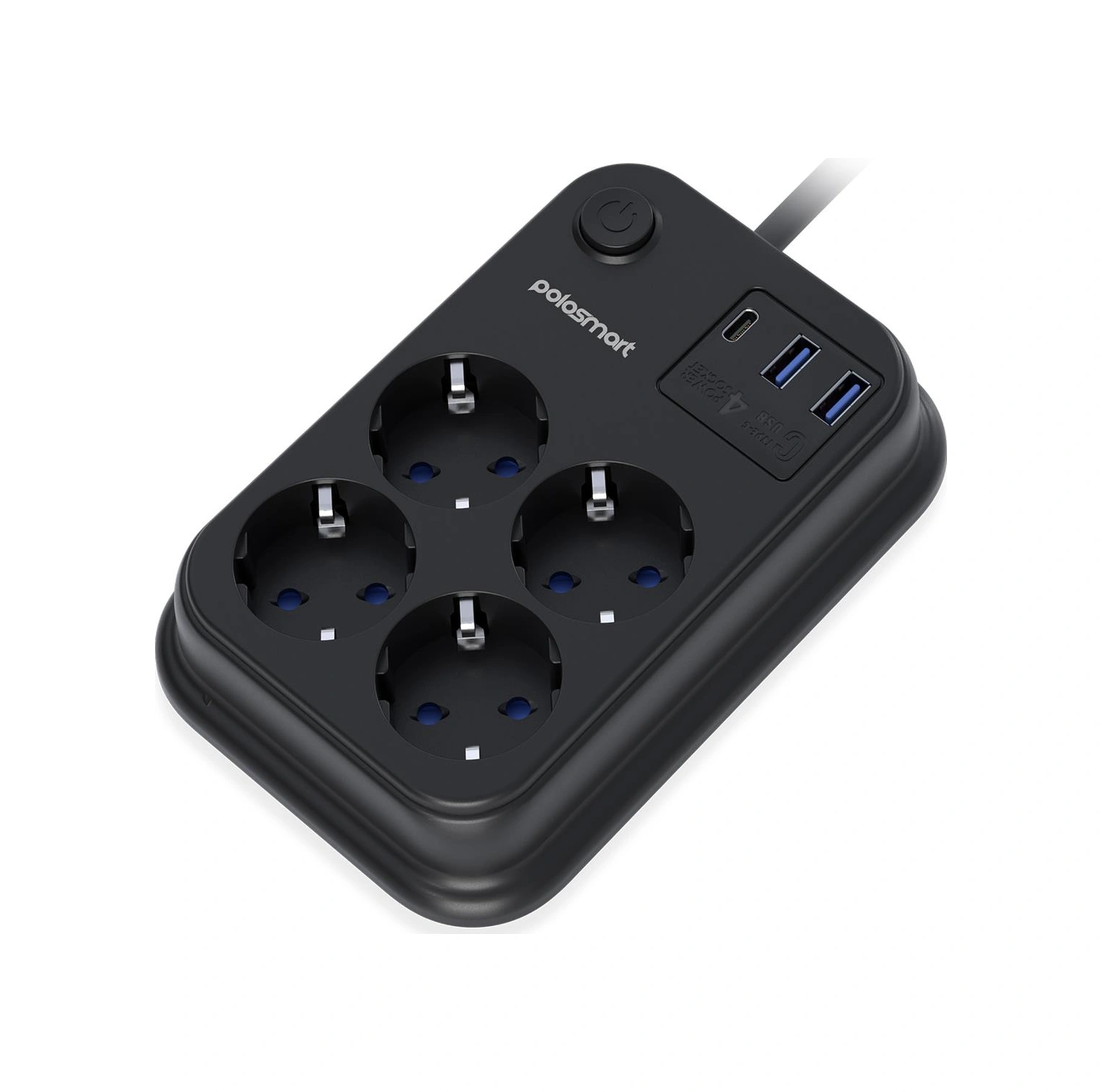 Polosmart Mp22 Akım Korumalı 4 Priz 2 Usb 1 Type-c Çıkışlı Uzatma Kablosu 2 Metre Siyah 2 M