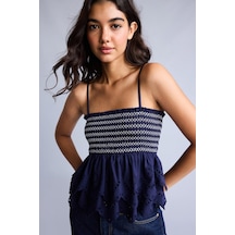 Defacto %100 Pamuk Regular Fit İnce Askılı Gipeli Fisto Detaylı Askılı Bluz H0574ax26smnv105 Lacivert-nv105
