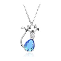 İndigo Takı Aqua Damla Taşlı Kedi Beyaz Gümüş Kolye