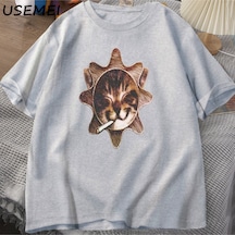 Flood Of Style Che Glo Cat Kitten Sun T-shirt Tee Merch T Shirt Cotton Y2k Destroy Lonely Nettspend Tshirt C Gri